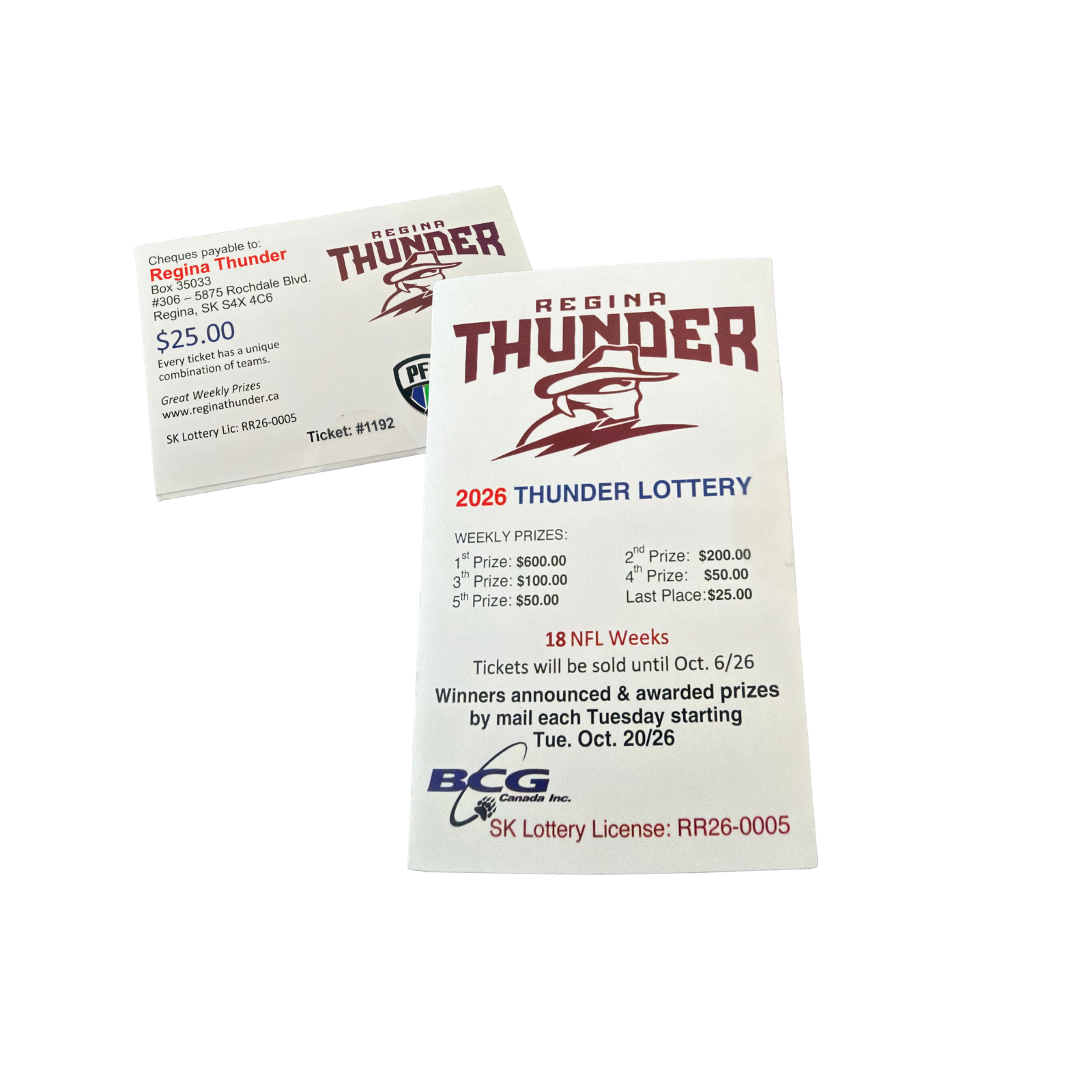 2026 Regina Thunder NFL Lottery Ticket